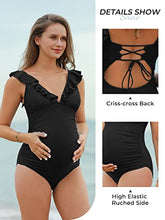 Load image into Gallery viewer, Summer Mae Maternity Swimsuit V-Neck One Piece Swimsuit Ruffled Lace Up Monokini Black L
