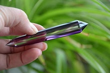 Load image into Gallery viewer, Keren (smart) Clear Purple Siberian Synthetic Crystal Lab Grown Quartz 12 Sided 3.54 Inch Facet Vogel Style Double Termination Wand Point Reiki Healing

