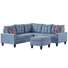 Load image into Gallery viewer, MERITLINE Sectioanl Sofa with Ottoman, Fabric L-Shaped Sectioanl Sofa Living Room Couch Set of 4, Blue
