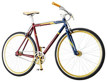 Load image into Gallery viewer, Captain Marvel Single-Speed Fixie Style Bike by Schwinn, Featuring 58cm/Large Steel Stand-Over Frame with 700C Wheels and Flip-Flop Hub, Perfect for Urban Commuting and City Riding, in Red/Blue/Gold
