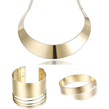 Load image into Gallery viewer, Hanpabum Women Gold Tone Choker Necklace and Cuff Bangle Bracelet Jewelry Set Exaggerated Punk Style (A:Gold Tone)
