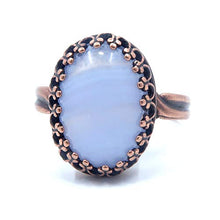 Load image into Gallery viewer, Agate Blue Lace Ring Boutique Genuine Oval Gemstone Banded Crystal Healing Adjustable Size 5-8 (Antiqued Copper)
