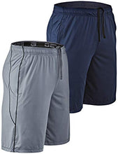 Load image into Gallery viewer, DEVOPS Men's 2-Pack Loose-Fit 10" Workout Gym Shorts with Pockets (Large, Navy/Steel)
