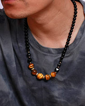 Load image into Gallery viewer, Jewever Tiger Eye and Black obsidian Crystal Necklaces for Women Energy Gemstone Healing Crystal Necklace Beads Natural Stone Mens Necklaces Unisex
