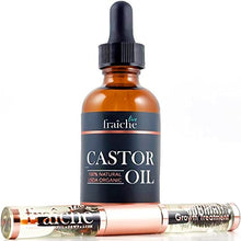 Load image into Gallery viewer, Castor Oil (2oz) + Filled Mascara Tube USDA Certified Organic, 100% Pure, Cold Pressed, Hexane Free by Live Fraiche. Stimulate Growth for Eyelashes, Eyebrows, Hair. Lash Growth Serum. Brow Treatment
