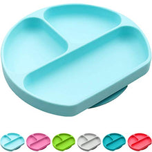 Load image into Gallery viewer, Baby to Toddler Silicone Suction Plate – Divided, BPA-Free Baby Led Weaning Plate Fits Most High Chair Trays – Dishwasher-, Oven-, &amp; Microwave-Safe Kids Dishes by Silikong, 8.2x7.3x1.4 in. (Blue)
