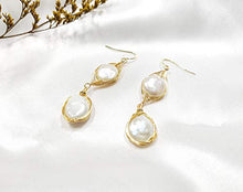 Load image into Gallery viewer, Baroque Pearl Dangle Earrings 14K Gold Plated with Natural Freshwater Pearl Demon Eye 2x Pearls Earring for Women Girl Gifts Present Valentines Birthday Anniversary Mothers Day Christmas
