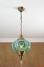 Load image into Gallery viewer, (6 Variations) Newest CopperBull 2018 XL Turkish Moroccan Tiffany Style Handmade Mosaic Hanging Ceiling Lamp Light Pendant Fixture Lantern, XL - 10" Diameter (Turquoise)
