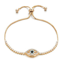 Load image into Gallery viewer, Mother's Day Cubic Zirconia Adjustable Tennis Chain Brass Evil Eye Bracelets for Women Girls (Gold)
