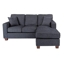 Load image into Gallery viewer, OSP Home Furnishings Russell Reversible Sectional Sofa with 2 Pillows and Coffee Finished Legs, Navy
