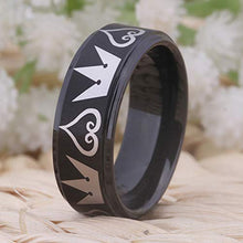Load image into Gallery viewer, Cosplay Jewelry 8mm Black Step Kingdom Hearts &amp; Crowns Design Ring Wedding Ring Engagement Ring-Free Inside Engraving (14.5)
