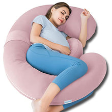 Load image into Gallery viewer, QUEEN ROSE Cooling Pregnancy Pillow - E Shaped Body Pillow for Sleeping Maternity Body Pillow with Detechable Wedge Pillow for Side Sleeping, Cooling Silky Cotton Cover,Pink
