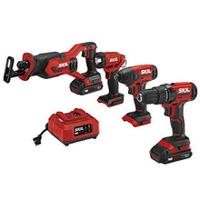Load image into Gallery viewer, Skil 4-Tool Combo Kit: 20V Cordless Drill Driver, Impact Driver, Reciprocating Saw and LED Spotlight, Includes Two 2.0Ah Lithium Batteries and One Charger - CB739601
