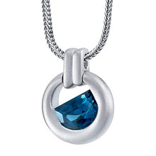 Load image into Gallery viewer, Peora London Blue Topaz Amulet Pendant Necklace for Men in Sterling Silver, 4 Carats Half Moon Shape, Brushed Finished, with 22-Inch Italian Chain
