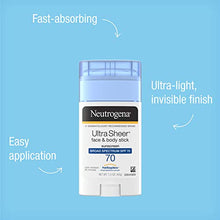 Load image into Gallery viewer, Neutrogena Ultra Sheer Non-Greasy Sunscreen Stick for Face &amp; Body, Broad Spectrum SPF 70 UVA/UVB Sunscreen Stick, PABA-Free, 1.5 oz
