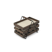 Load image into Gallery viewer, Umbra 1004037-048 Terrace Jewelry Tray – Three-Tier Jewelry Tray With Three Sliding Linen Lined Wood Trays With Metal Frame and Handle, Easy Storage and Access, Black/Walnut Finish
