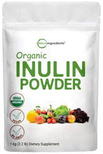 Load image into Gallery viewer, Organic Inulin FOS Powder (Jerusalem Artichoke), 2.2 Pounds (35 Ounce), Quick Water Soluble, Prebiotic Intestinal Support for Colon and Gut Health, Natural Fibers for Smoothie &amp; Drinks, Vegan Friendly
