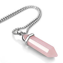Load image into Gallery viewer, BEADNOVA Natural Rose Quartz Necklace Gemstone Crystal Necklace for Women Healing Stone pendant Jewelry for Men Pendulum Divination Pink Crystal Hexagonal pendant (18 Inches Stainless Steel Chain)
