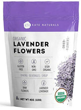 Load image into Gallery viewer, Organic Lavender Flowers - Kate Naturals. Premium Grade. Dried. Perfect for Tea, Lemonade, Baking, Baths. Fresh Fragrance. Large Resealable Bag. Gluten-Free, Non-GMO. (4 oz (Starter Size))

