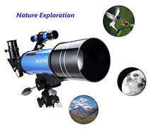 Load image into Gallery viewer, MaxUSee 70mm Refractor Telescope with Tripod &amp; Finder Scope, Portable Telescope for Kids &amp; Astronomy Beginners, Travel Scope with 4 Magnification eyepieces &amp; Phone Adapter
