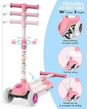 Load image into Gallery viewer, Mountalk Toddler Foldable Scooter for Kids, 3 Wheels Scooter for Boys and Girls with Adjustable Heights and LED Wheels(Kitten)
