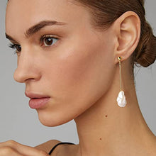 Load image into Gallery viewer, Gold Pearl Drop Dangle Earrings: Long Chain Ball Post Stud White Baroque Vintage Pendant Earring - Hypoallergenic Fashion Dainty Party Jewelry Gift for Women Girls Teens
