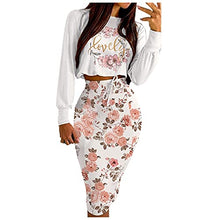 Load image into Gallery viewer, Aniywn Women's Two Piece Outfits Casual Long Sleeve Crop Tops and Stretchy Skirt Sets Sexy Mini Bodycon Skirt Dress Suit White
