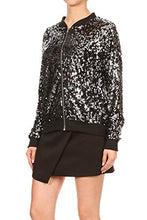 Load image into Gallery viewer, Anna-Kaci Womens Gradient Tiered Multi Colored Sequin Front Zip Jacket with Ribbed Cuffs, Silver and Red, Small
