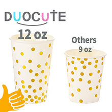 Load image into Gallery viewer, White and Gold Party Supplies 200PCS Disposable White Paper Plates 12oz Cups Napkins Dinnerware Set Golden Dot Theme Party Bridal Shower Birthday Wedding Engagement, Serves 50
