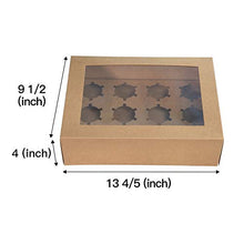 Load image into Gallery viewer, [20-Packs] Brown Cupcake Boxes 12 Holders,ONE MORE Cake Carrier Food Grade Kraft Pop-up Bakery Boxes 13.8 x 9.5 x 4inch with Inserts and PVC Windows Fits 12 Cavity Cupcake or Muffins Pack of 20
