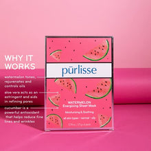 Load image into Gallery viewer, purlisse Watermelon Energizing Sheet Mask: Cruelty-Free &amp; clean, Paraben &amp; Sulfate-free, Packed with Vitamins A, B, &amp; C, Aloe Vera calms skin | Pack of 6
