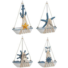 Load image into Gallery viewer, 4 Piece Set, Miniature Sailing Boat Model, Nautical Home Decor (4.4 x 6.8 x 1.25 in)
