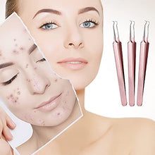 Load image into Gallery viewer, 3 Pieces Blackhead Tweezers Acne Blemish Stainless Steel Blemish Extractor Tool for Remove Blackhead Acne Whitehead Pimple Bend Curved Tweezer Skin Blackhead Remover Tools (Champagne Purple)
