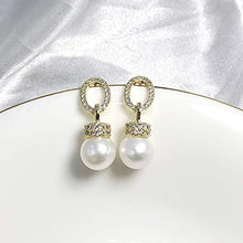 Load image into Gallery viewer, La Raffine Dangle Natural Freshwater Pearl with Zircon Circle 14K Gold Plating Earring with Stud for Women Girl Gifts Valentines/Birthday/Anniversary/Mothers Day
