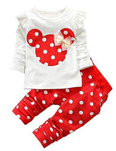 Load image into Gallery viewer, Cute Toddler Baby Girls Clothes Set Long Sleeve T-Shirt and Pants Kids 2pcs Outfits(White+Red,2T)
