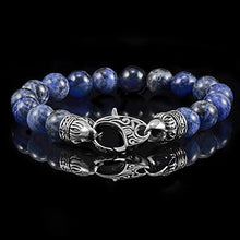 Load image into Gallery viewer, Crucible Sodalite Stone Antiqued Steel Clasp Beaded Bracelet (10mm) - 8"
