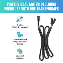 Load image into Gallery viewer, Dual Motor Power Supply Kit - Universally Compatible Power Supply for Electric Reclining Furniture - with Y Splitter Extension Cord &amp; 2-Pin Connector - 29V 2A Adapter for Loveseats, Chairs and Sofas
