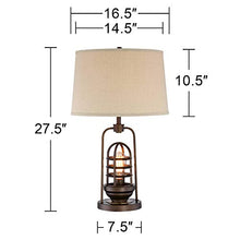 Load image into Gallery viewer, Hobie Industrial Table Lamp with Nightlight Antique LED Edison Bulb Rust Bronze Cage Drum Shade for Living Room Family - Franklin Iron Works

