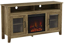 Load image into Gallery viewer, WE Furniture Tall Rustic Wood Fireplace Stand for TV's up to 64" Living Room Storage, Barnwood Brown
