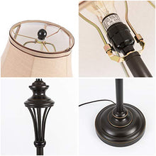 Load image into Gallery viewer, Smeike 3 Pack Lamp Set (2 Table Lamps, 1 Floor Lamp), 3-Piece Vintage Style Table and Floor Lamp Set in Bronze Finish with Brown Fabric Lamp Shades, 26" and 61"(H), Solid Iron
