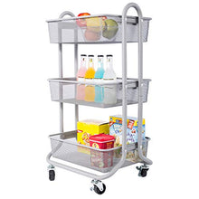 Load image into Gallery viewer, DESIGNA 3-Tier Rolling Utility Cart Storage Shelves Multifunction, Metal Mesh Baskets, Pantry Cart with Lockable Wheels, Gray
