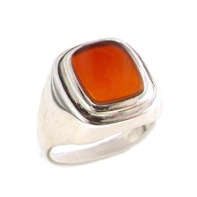 Load image into Gallery viewer, Gents Solid 925 Sterling Silver Natural Carnelian Mens Signet Ring - Size 11 - Sizes 6 to 13 Available
