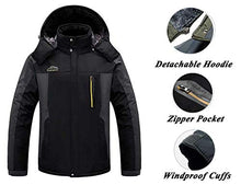 Load image into Gallery viewer, Men's Waterproof Ski Jacket Fleece Windproof Mountain Winter Snow Jacket Army Cotton Warm Outdoor Sport Rain Coat with Hooded BLACK GRAY
