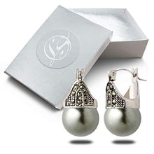 Load image into Gallery viewer, Linda Schnoll Hematite and Ball Hinged Pierced Earrings - Tahitian Grey Faux Pearl
