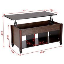 Load image into Gallery viewer, YAHEETECH Lift Top Coffee Table with Hidden Storage Compartment &amp; Shelf, Lift Tabletop Dining Table for Living Room, 19.2-24.6in H
