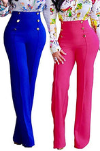 Load image into Gallery viewer, HuiSiFang Women's Casual Stretchy High Waisted Button Down Wide Leg Long Pants Plus Size Blue M

