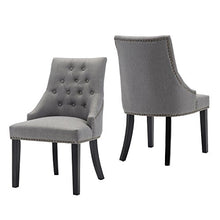 Load image into Gallery viewer, LSSBOUGHT Set of 2 Fabric Dining Chairs Leisure Padded Chairs with Black Solid Wooden Legs,Nailed Trim,Gray
