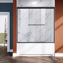 Load image into Gallery viewer, ELEGANT Bypass Tub Shower Door, Semi-Frameless Sliding Shower Door with 1/4 in. Clear Glass, 58 1/2 in. - 60 in. W x 62 in. H Tub Sliding Shower Doors, Black Hardware
