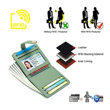 Load image into Gallery viewer, POIUGOYA Slim Wallet for Women, Leather Bifold RFID Blocking Credit Card Holder with Keychain, Zipper Coin Pocket &amp; ID Window
