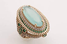 Load image into Gallery viewer, Turkish Handmade Jewelry Long Oval Shape Aquamarine and Round Cut Emerald Topaz 925 Sterling Silver Ring Size All
